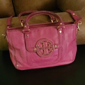 Tory Burch Fuchsia Satchel with Gold Accents